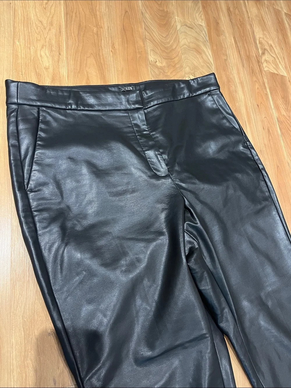 J. Crew Kate BU141 Black Faux Leather ankle Straight-Leg Pants size 16